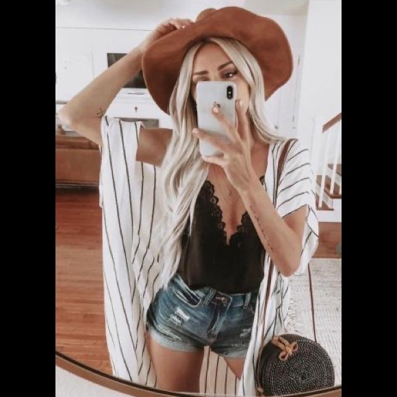 White Striped Open Kimono Multi-Season New In Package - Picture 5 of 12